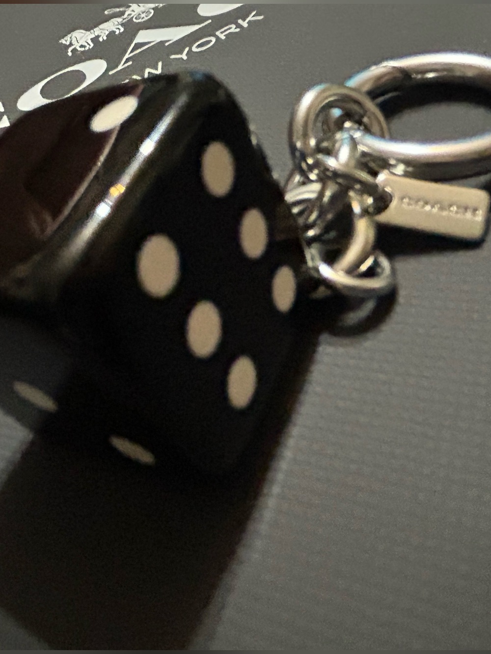 Coach Heart & Dice Bag Charm Pink Black Loved Denim Rogue - Picture 2 of 4